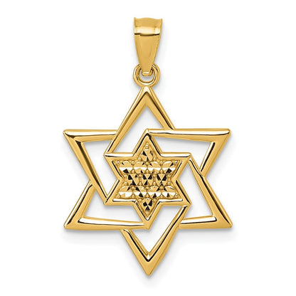14k Yellow Gold Polished and Diamond-cut Star Of David Religious Pendant
