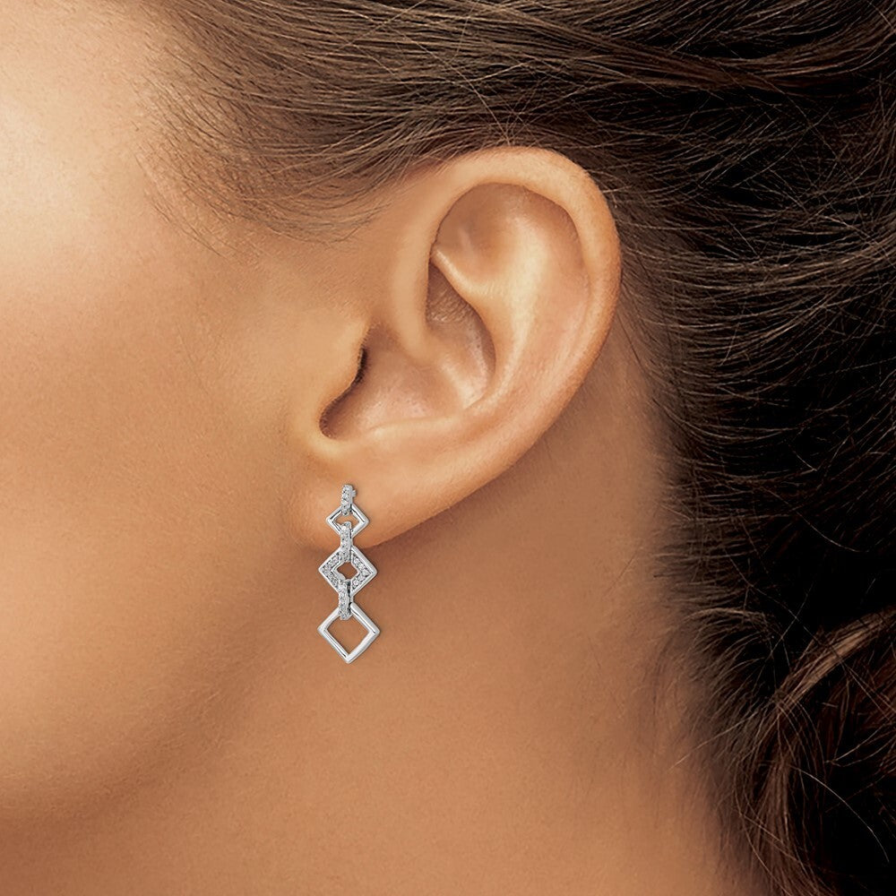 14k White Gold Diamond Fancy Dangle Earrings