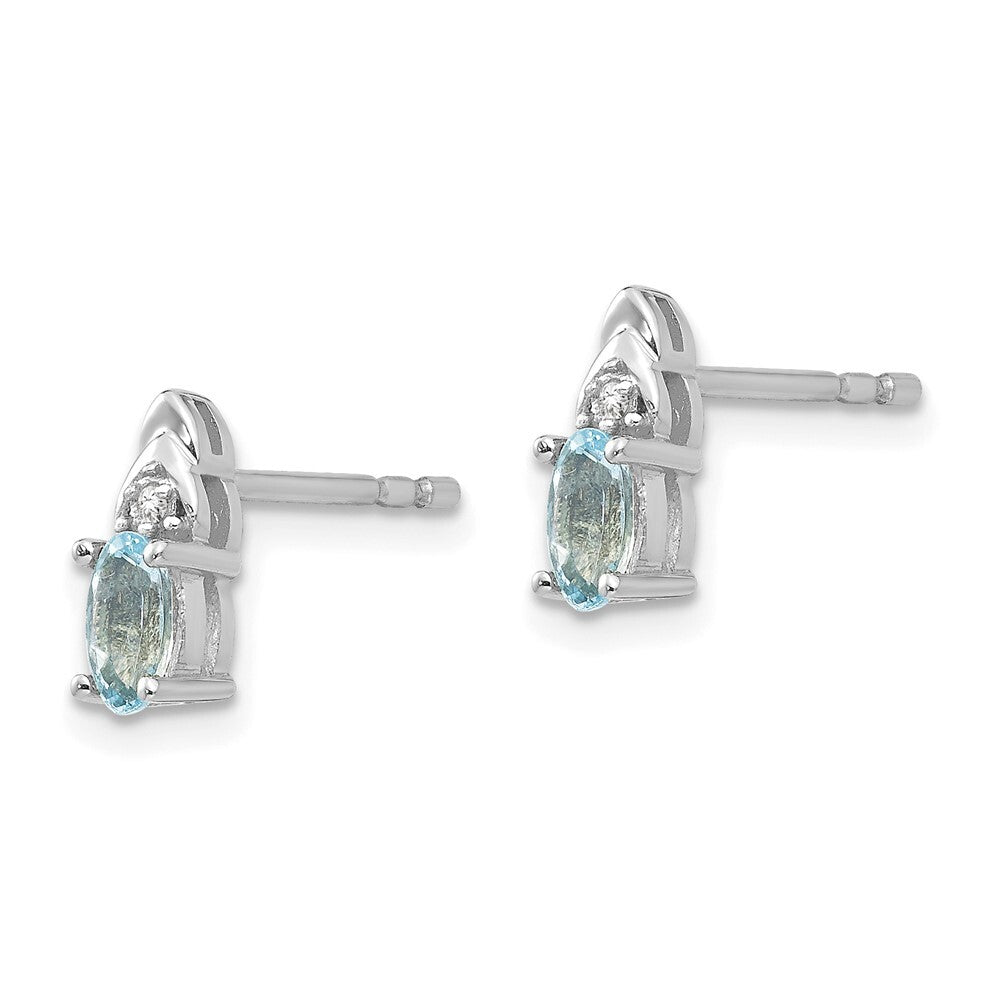 14k White Gold Aquamarine and Diamond Stud Earrings Gift for Women
