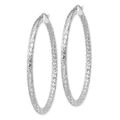 Sterling Silver Rhodium-plated Textured 3x50mm Hoop Earrings