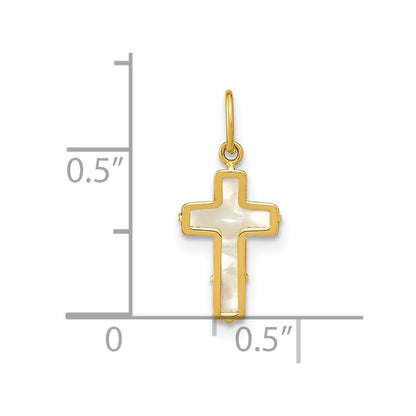 14k Yellow Gold Polished Mother of Pearl Cross Pendant for Women