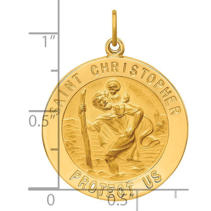 14k Yellow Gold Solid Polished Satin Large Round St. Christopher Medal