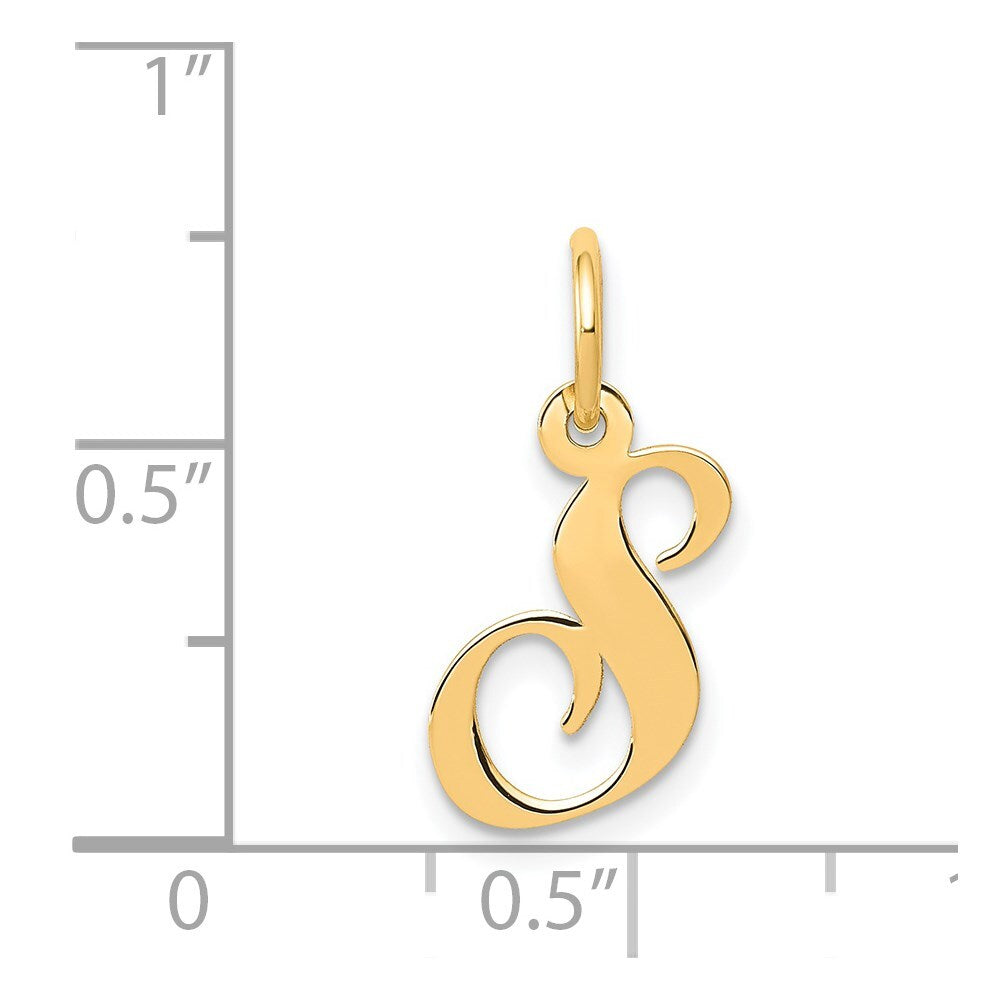 14k Yellow Gold Small Fancy Script Letter S Initial Charm Pendant
