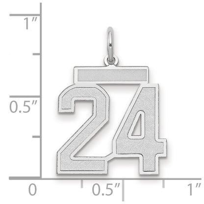 14k White Gold Medium Satin Number 24 Charm Pendant for Women