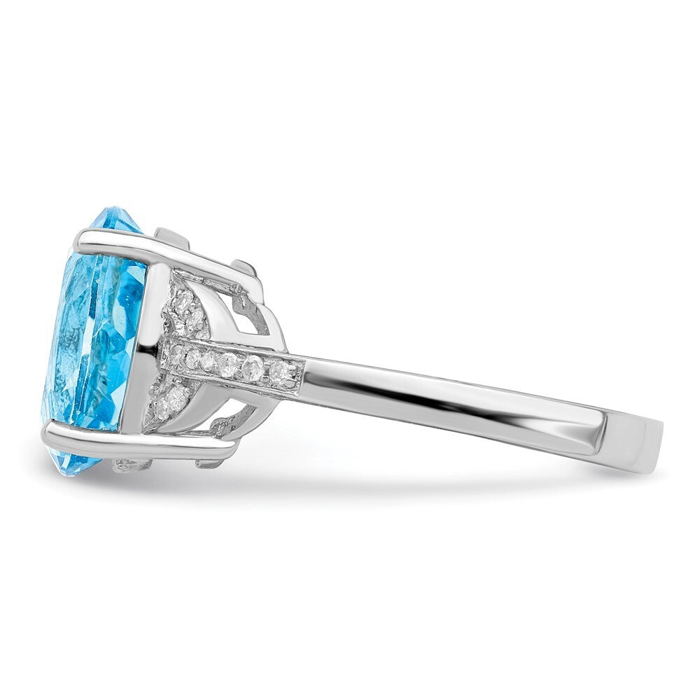 Sterling Silver Rhodium Sky Blue Topaz & Diamond Ring Size 7