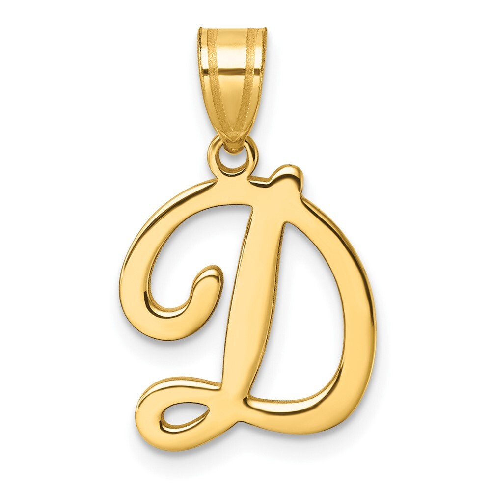 14k Yellow Gold Script Letter D Initial Pendant for Women