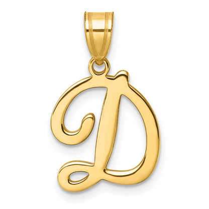 14k Yellow Gold Script Letter D Initial Pendant for Women