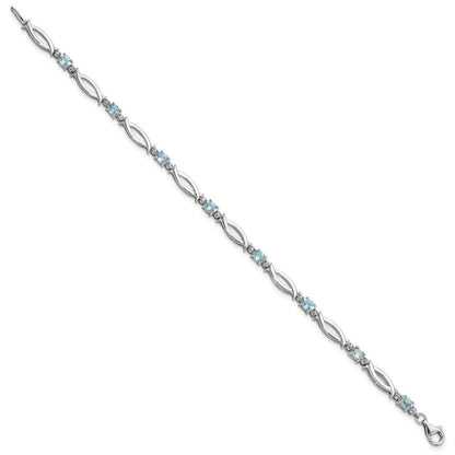 Sterling Silver Rhodium-plated Light Swiss Blue Topaz and Diamond Bracelet