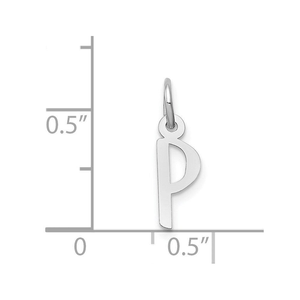 14k White Gold Small Slanted Block Letter P Initial Charm Pendant for Women