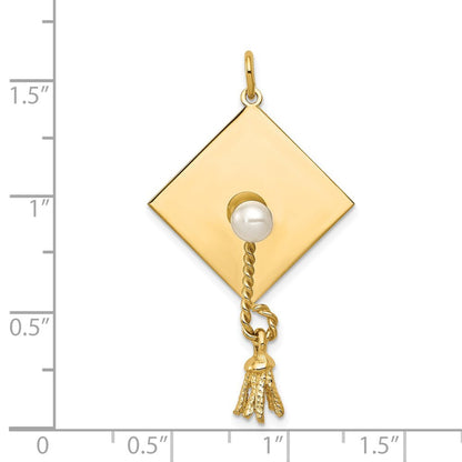 14k Yellow Gold Graduation Cap with FW Cultured Pearl Charm Pendant for Women
