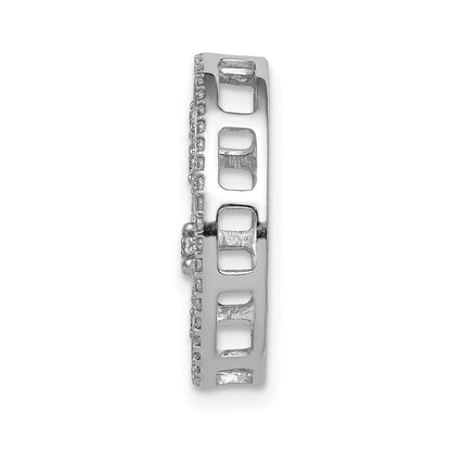 14k White Gold Oval 1/5ct. Diamond Fleur de Lis Chain Slide Pendant for Women