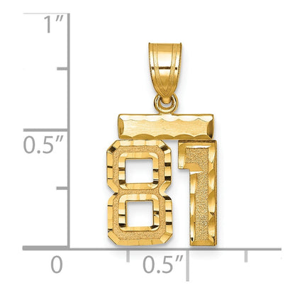 14k Yellow Gold Small Brushed Diamond-cut Number 81 Charm Pendant for Women