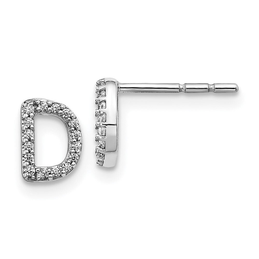 14k White Gold Diamond Initial D Stud Earrings Gift for Women