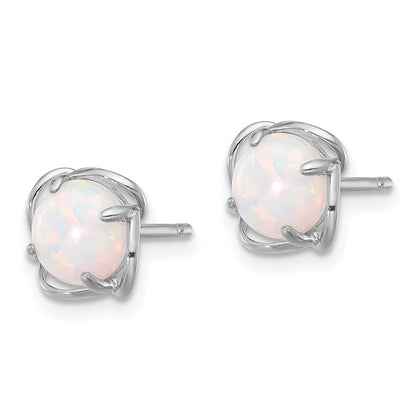 Sterling Silver Rhodium-plated Polished Round Created Opal Earrings