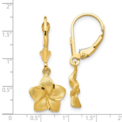 14k Yellow Gold Satin & Diamond-Cut Plumeria Drop Dangle Earrings