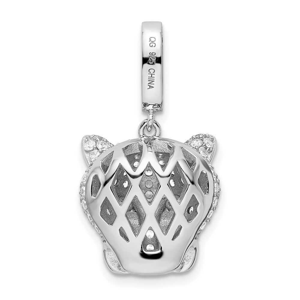 Sterling Silver Rhodium-plated Green & White Cubic Zirconia Panther Pendant
