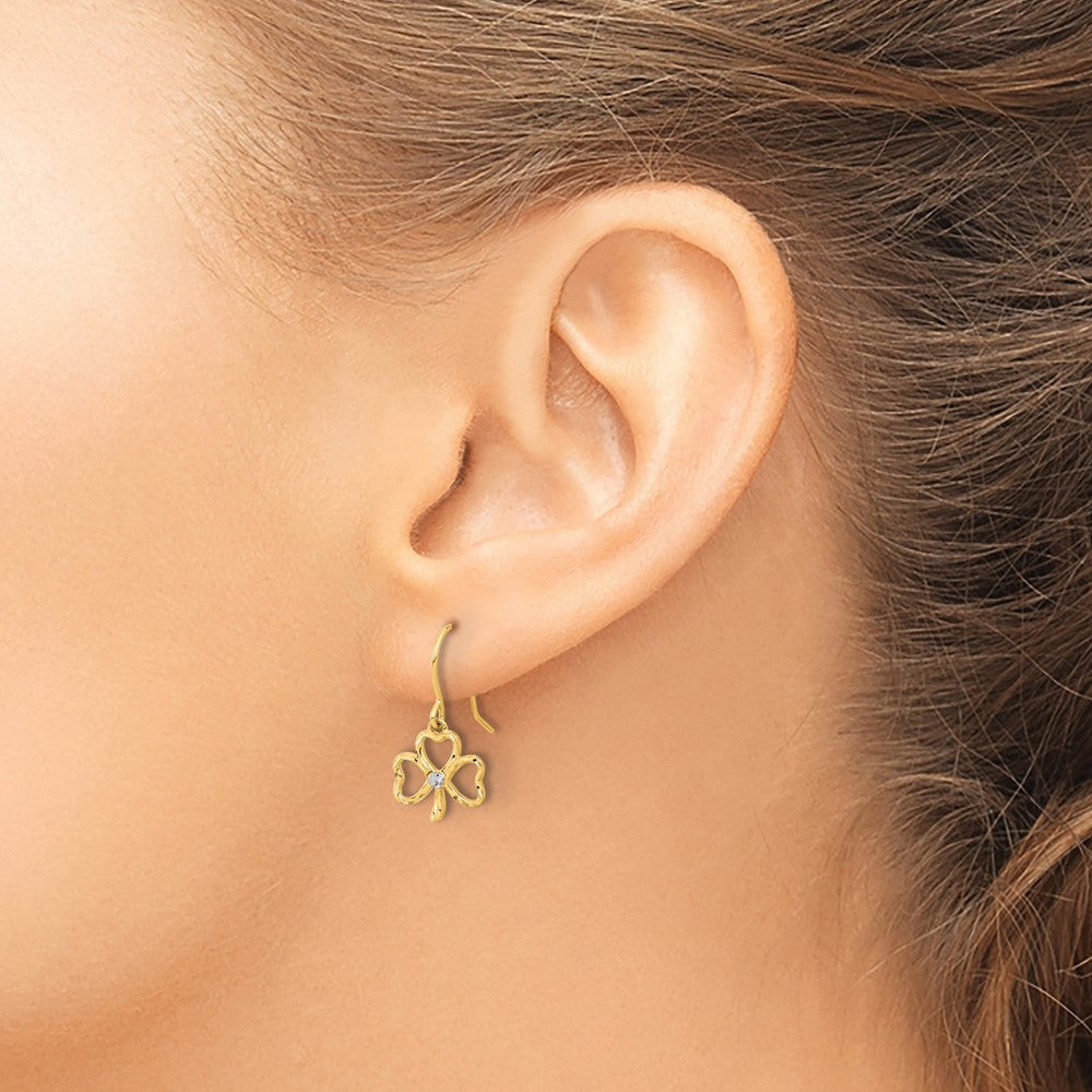 14k Yellow Gold and White Rhodium Diamond-Cut Clover Dangle Earrings