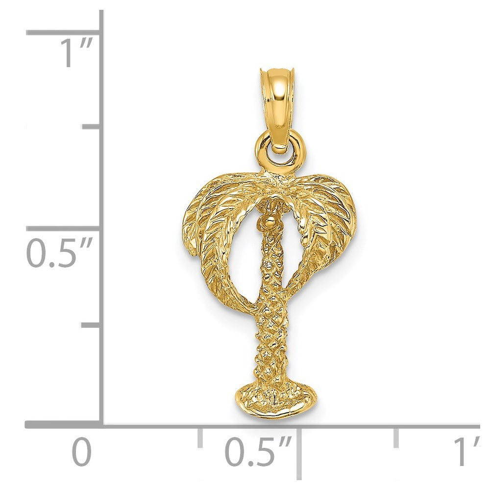 14k Yellow Gold 2-D Palm Tree w/ Coconuts Charm