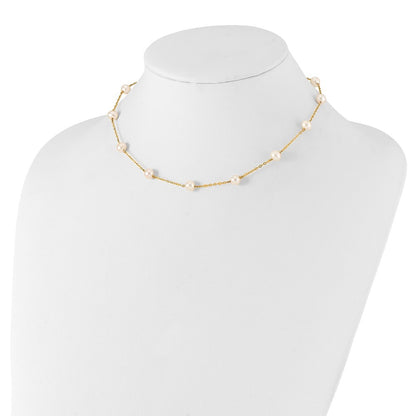 14k Yellow Gold 5.5-6.5mm White Cultured Pearl 12-Station Necklace 16"