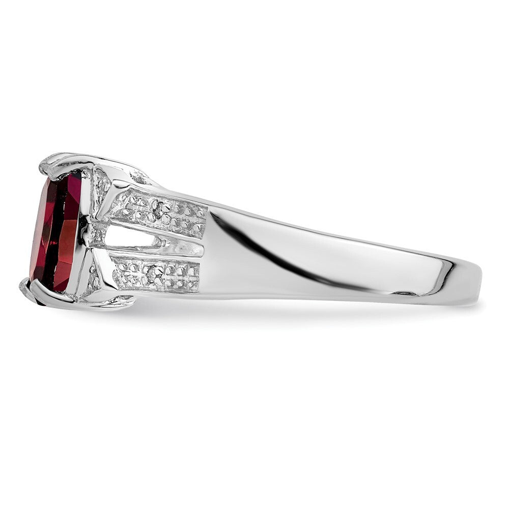Sterling Silver Rhodium-plated Garnet & Diamond Ring Size 7