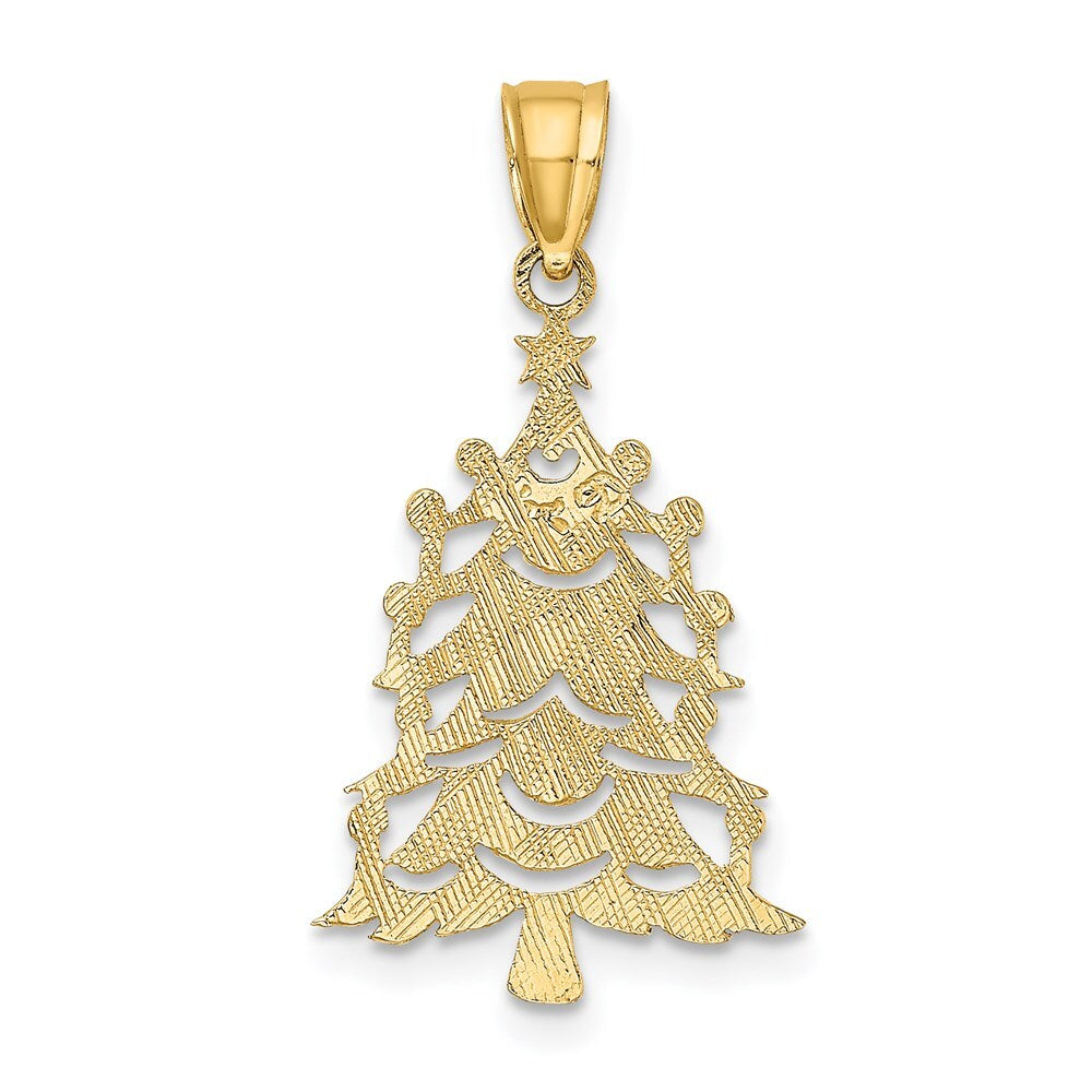 14k Yellow Gold Polished Christmas Tree Charm Pendant for Women