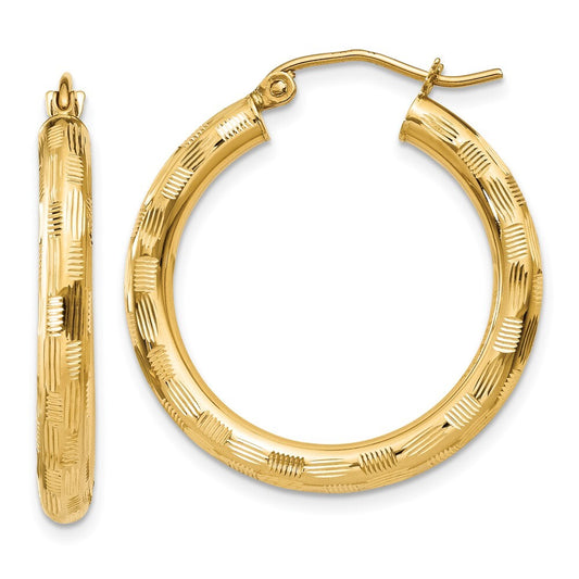 14k Yellow Gold Diamond-cut Hoop Earrings Gift for Women