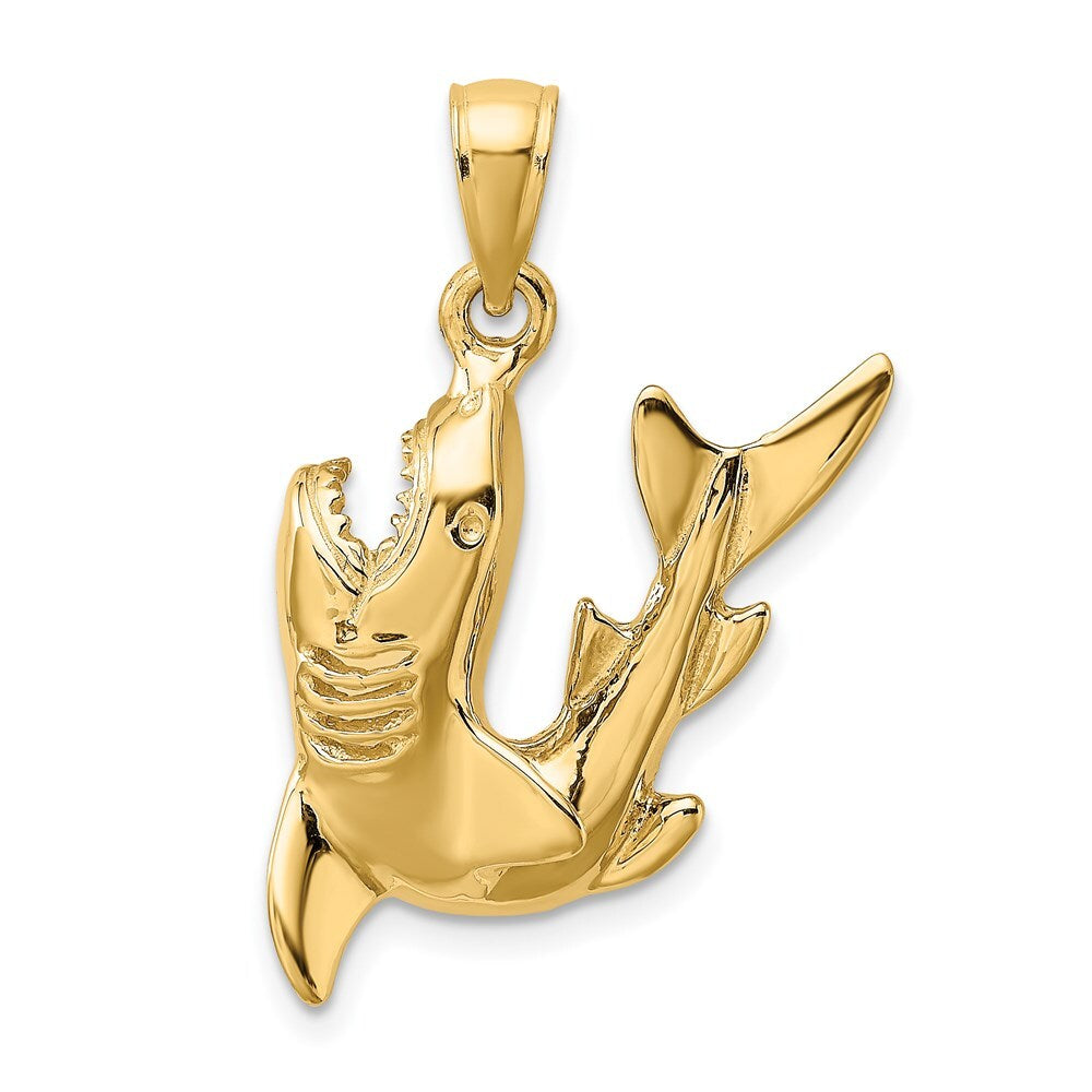 14k Yellow Gold 2-D Polished Shark Charm Pendant for Women