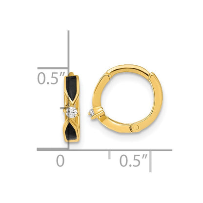 14k Yellow Gold Polished Black Onyx Hoop Earrings Gift for Women