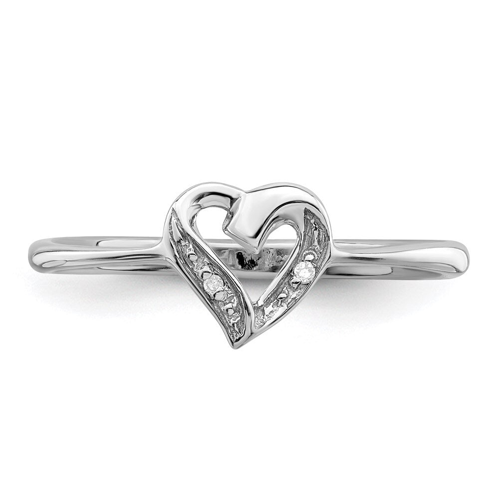 Sterling Silver Rhodium Polished Diamond Accent Heart Ring Size 6