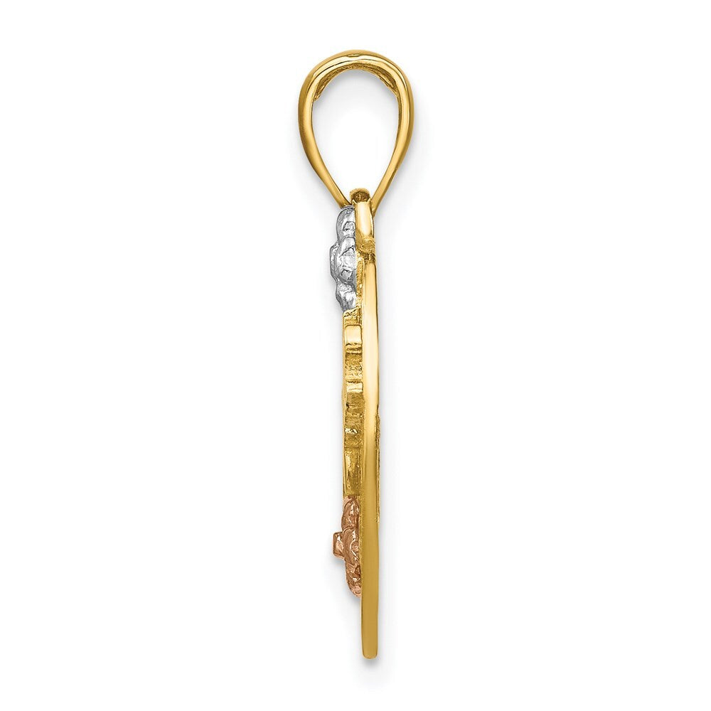 14k Two-tone Gold White Rhodium #1 DAUGHTER Heart Charm Pendant