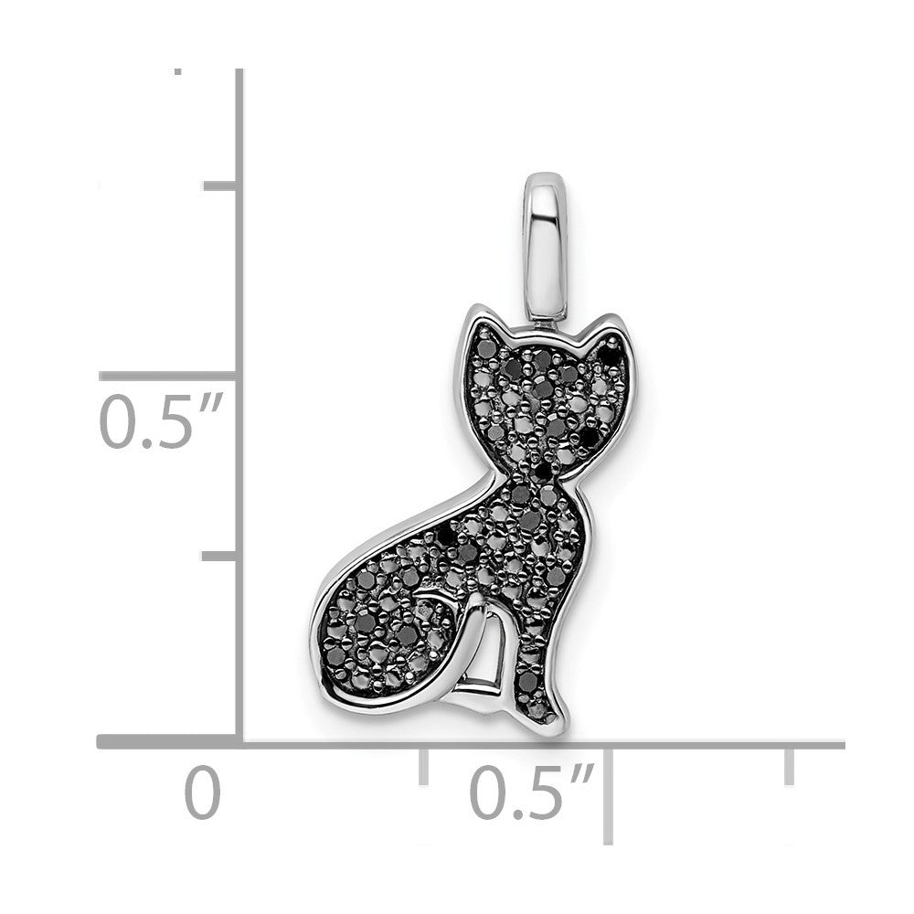 Sterling Silver Rhodium 0.25ct. Blk & Wht Dia. Reversible Cat Pendant