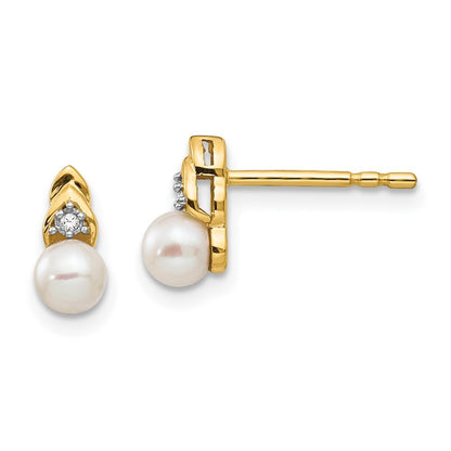 14k Yellow Gold FW Cultured Pearl and Diamond Stud Earrings Gift for Women