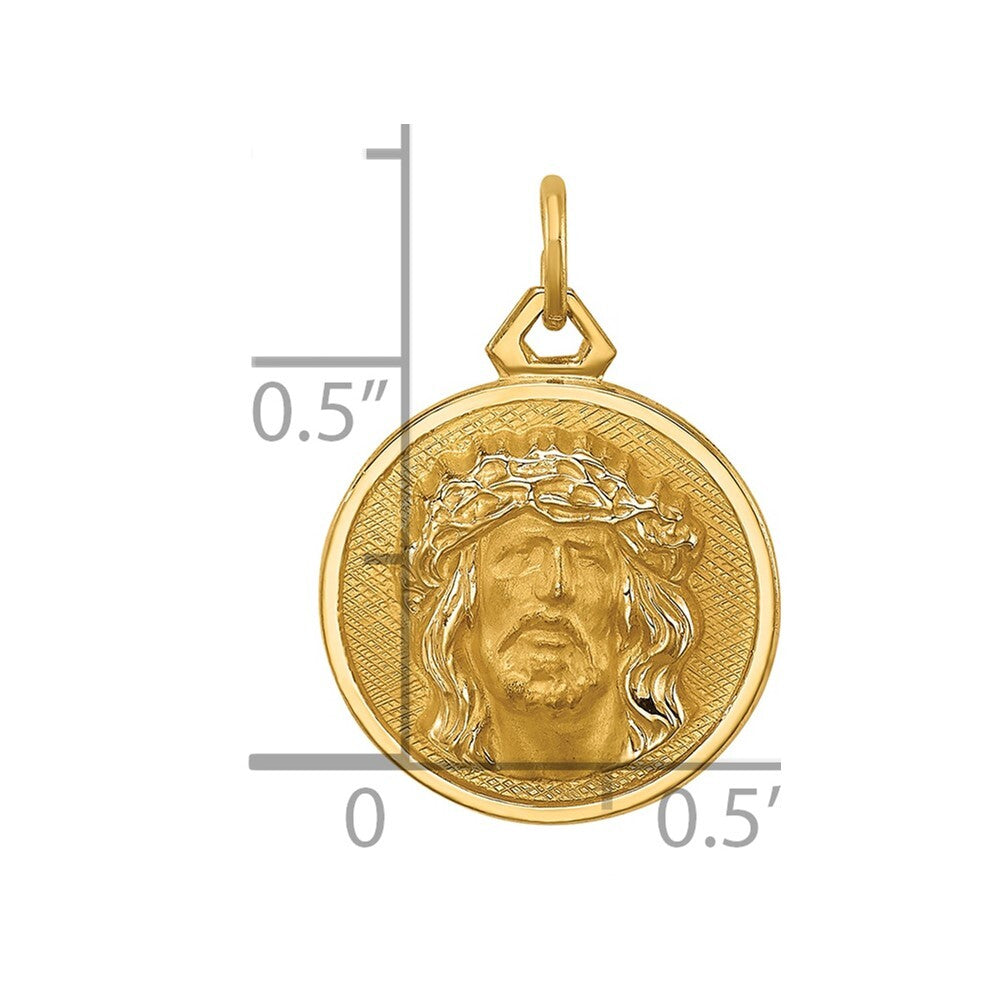 14k Yellow Gold Polished/Satin Small Round Jesus Medal Pendant for Women