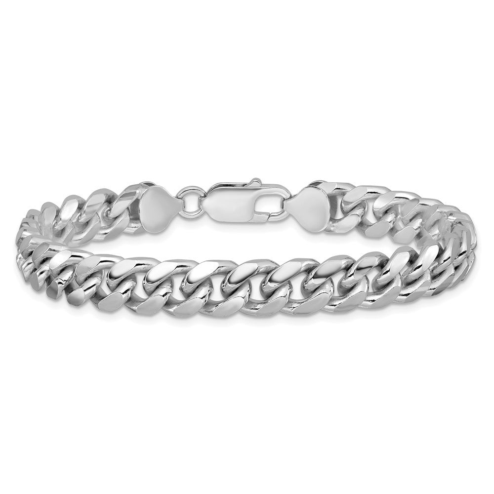 Sterling Silver Rhodium-plated 8.5mm Domed Side Diamond-Cut Curb Chain Bracelet