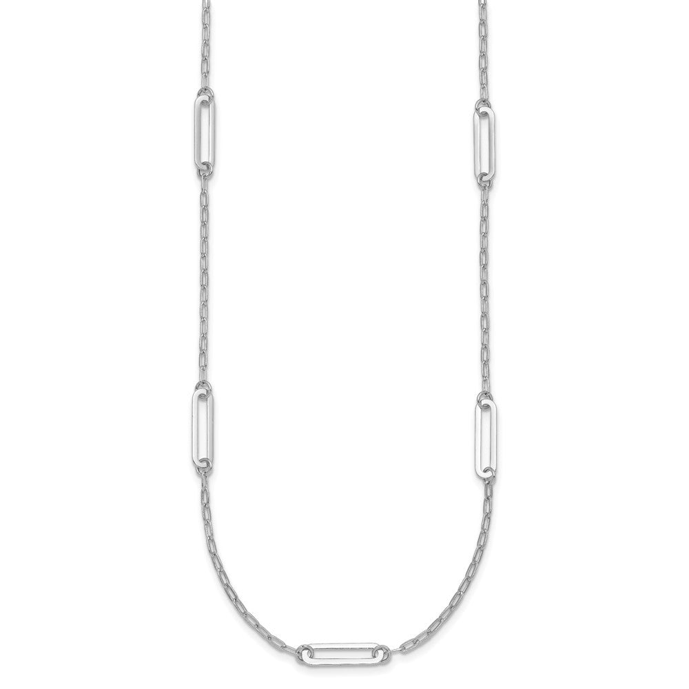 Sterling Silver Rhodium-plated Polished Paperclip Link 9-Station Necklace 24"