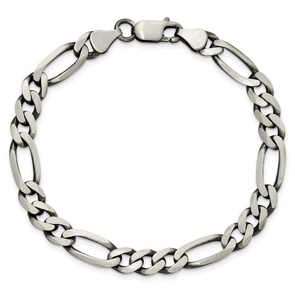 Sterling Silver Antiqued 6.5mm Figaro Chain Bracelet