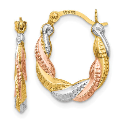 14k Yellow Gold & White and Rose Rhodium Hollow Scalloped Hoop Earrings