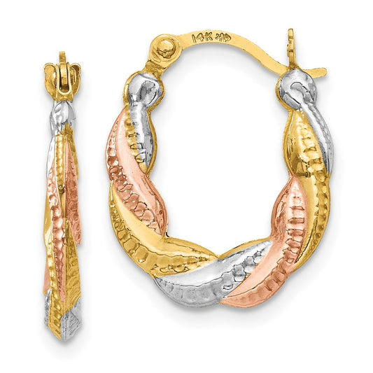 14k Yellow Gold & White and Rose Rhodium Hollow Scalloped Hoop Earrings