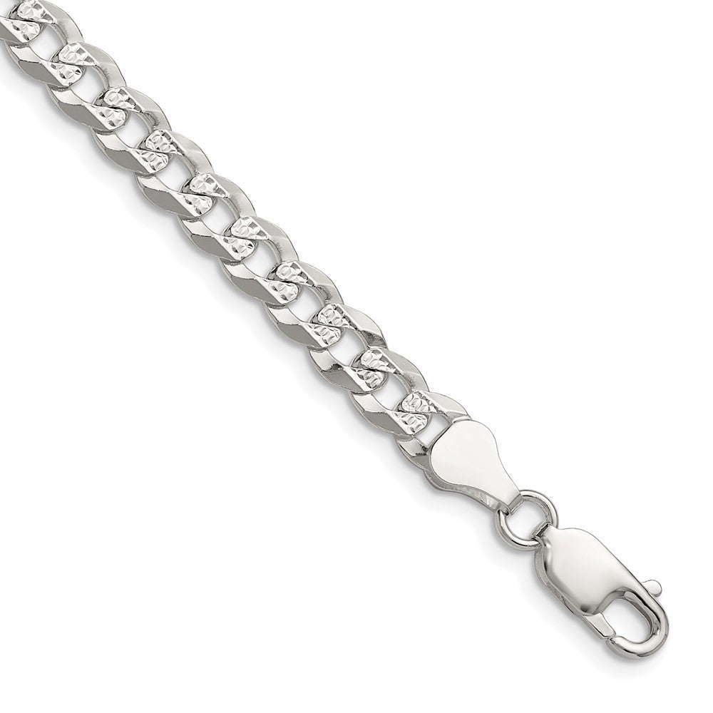 Sterling Silver 5.9mm Flat Diamond-Cut Pave Curb Chain Necklace
