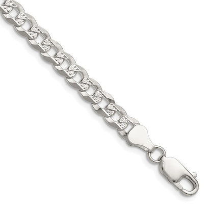 Sterling Silver 5.9mm Flat Diamond-Cut Pave Curb Chain Necklace