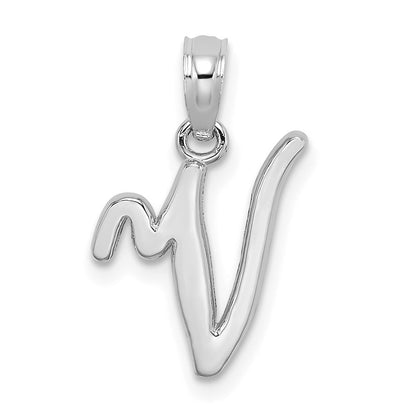 14K White White Gold Script Letter V Initial Pendant