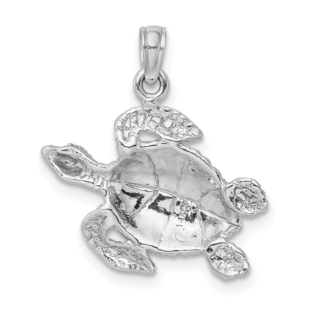 14k White Gold Textured Sea Turtle Charm Pendant for Women
