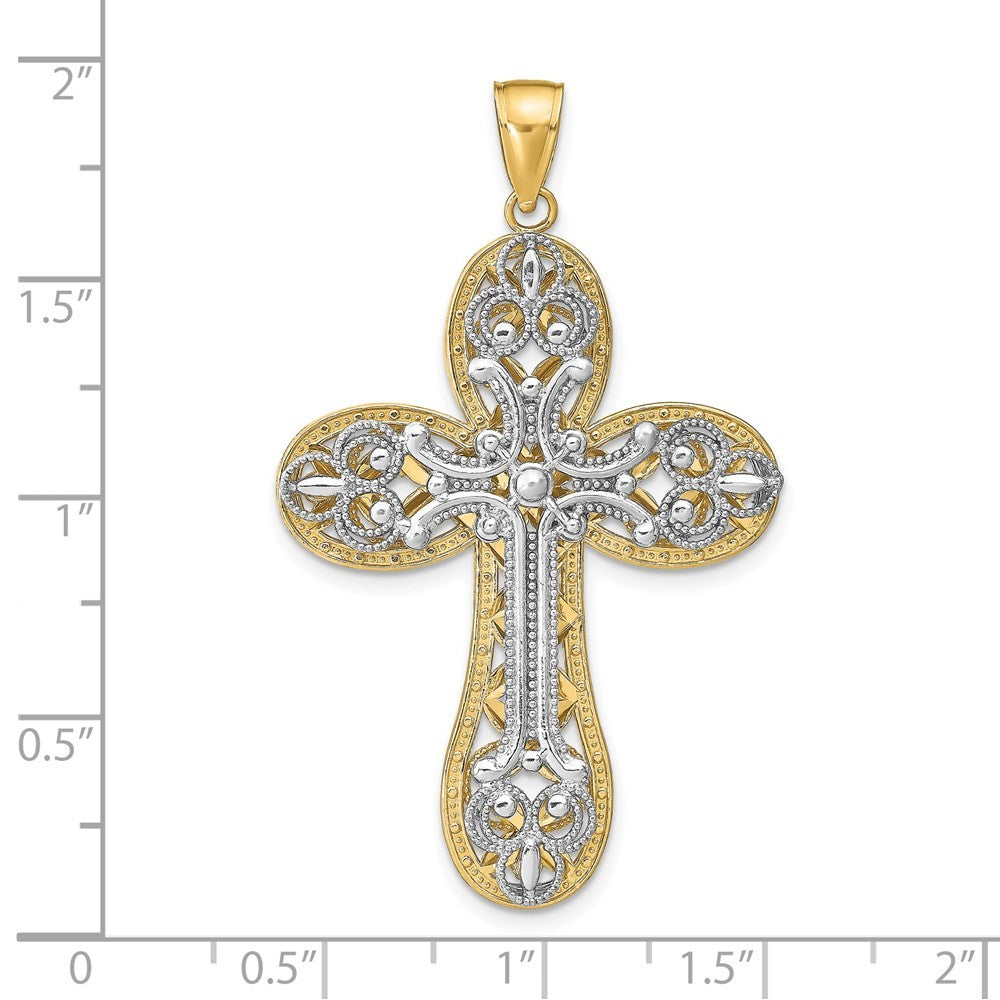 14K Two-Tone Gold Diamond-cut Layered Cross Pendant
