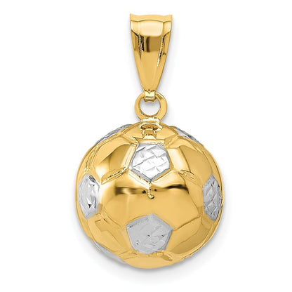 14k Yellow Gold w/Rhodium Soccer Ball Pendant