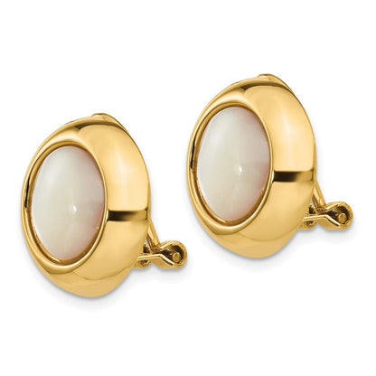14k Yellow Gold Omega Clip MOP Non-pierced Stud Earrings