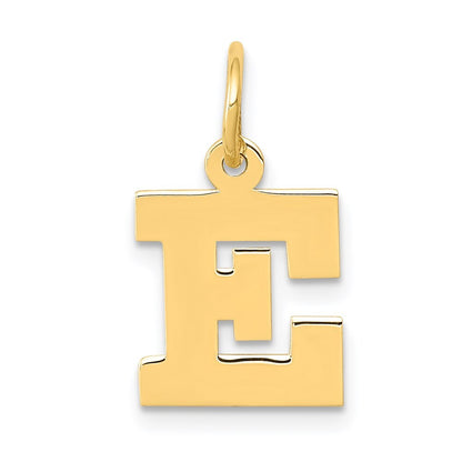 14k Yellow Gold Small Block Letter E Initial Charm Pendant for Women