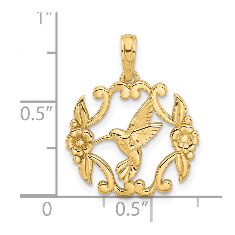 14k Yellow Gold Polished Fancy Hummingbird Charm Pendant for Women