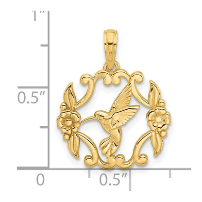 14k Yellow Gold Polished Fancy Hummingbird Charm Pendant for Women