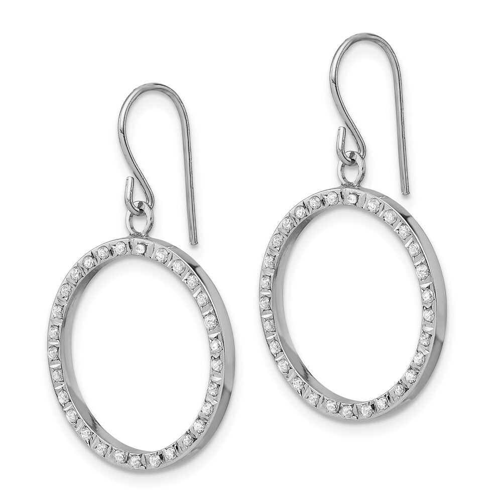 14K White Gold Diamond Fascination Open Dangle Hoop Earrings Gift for Women