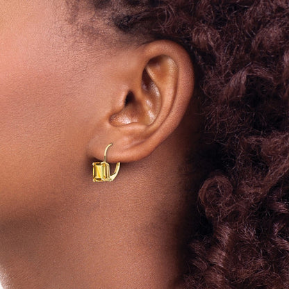 14k Yellow Gold 7x5mm Emerald Cut Citrine Dangle Earrings Leverback